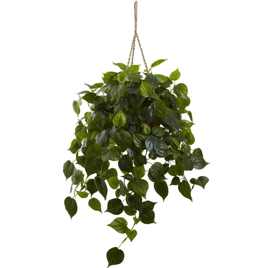 Philodendron hanging basket artificial plant with green leaves UV resistant Nearly Natural on Tampa Home & Garden Store