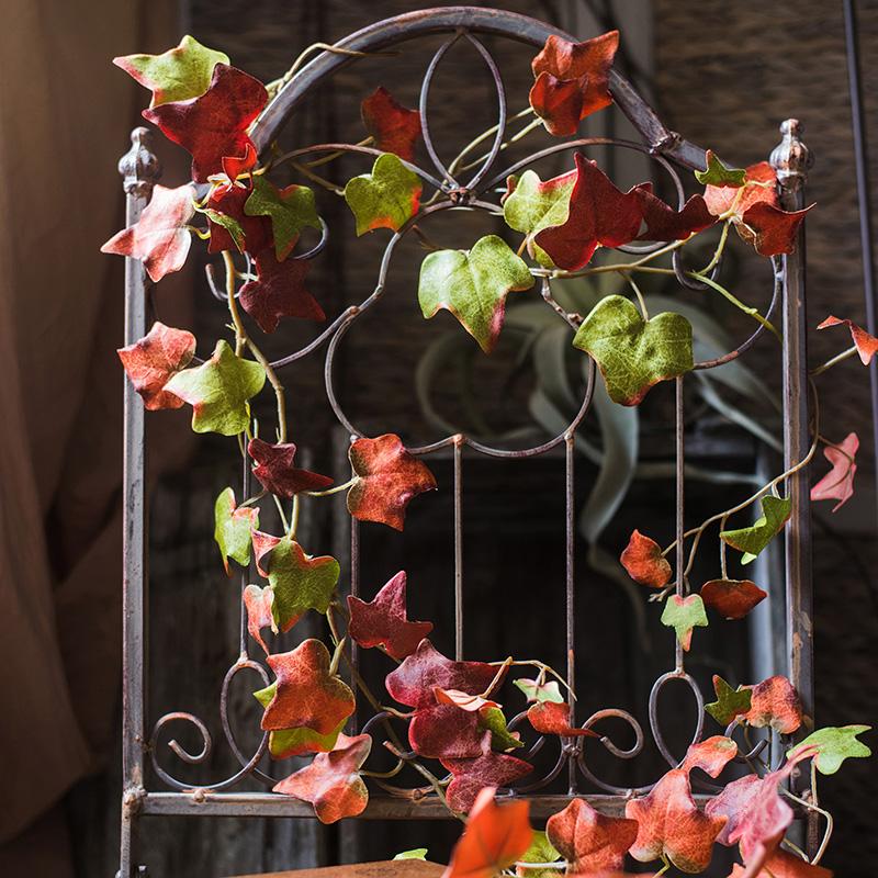 Artificial Ivy League Vine 43 inches long with green and red leaves on metal trellis RusticReach on Tampa Home & Garden Store