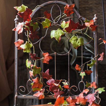 Artificial Ivy League Vine 43 inches long with green and red leaves on metal trellis RusticReach on Tampa Home & Garden Store