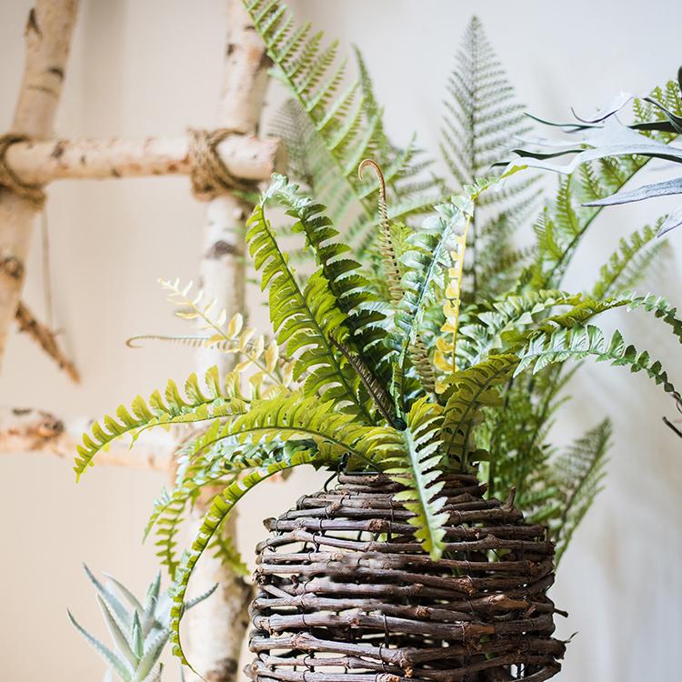 Artificial Rock Fern stem in a woven wicker basket, 22in tall, RusticReach on Tampa Home & Garden Store