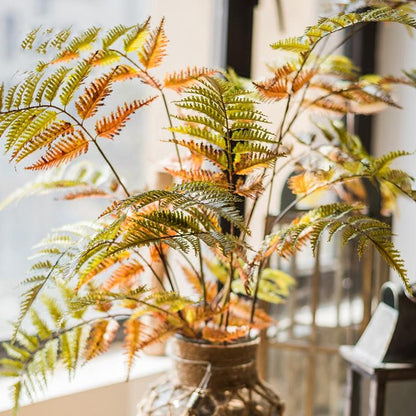 RusticReach artificial Cyathea leaf stem, 34in tall with green and orange fern fronds in pot on Tampa Home & Garden Store
