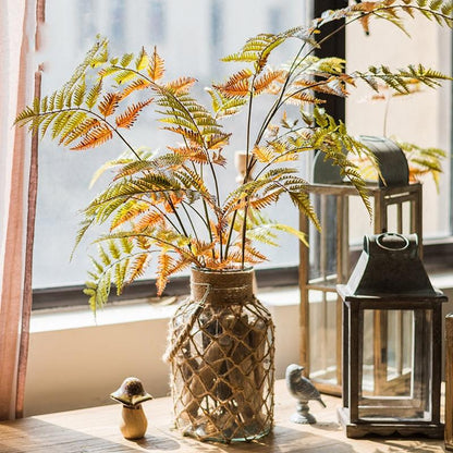 RusticReach artificial Cyathea leaf stem, 34 inches tall, in a twine vase with green-amber fern fronds on Tampa Home & Garden Store