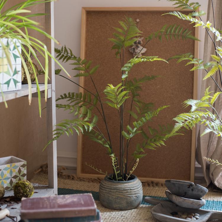Artificial Faux Eagle Fern Bulk Plant in blue-gray ceramic pot RusticReach on Tampa Home & Garden Store