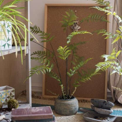 Artificial Faux Eagle Fern Bulk Plant in blue-gray ceramic pot RusticReach on Tampa Home & Garden Store
