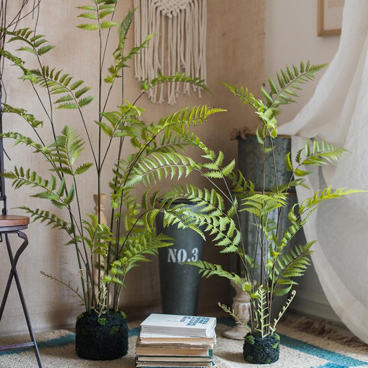 Artificial Faux Eagle Fern Bulk Plant by RusticReach, green fronds in black moss pots on Tampa Home & Garden Store