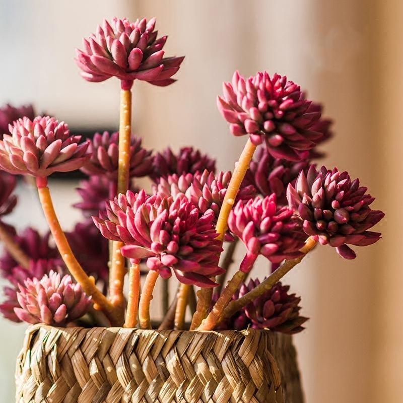 RusticReach artificial succulent stem set in red, 13 inches tall, orange stems in a woven basket on Tampa Home & Garden Store