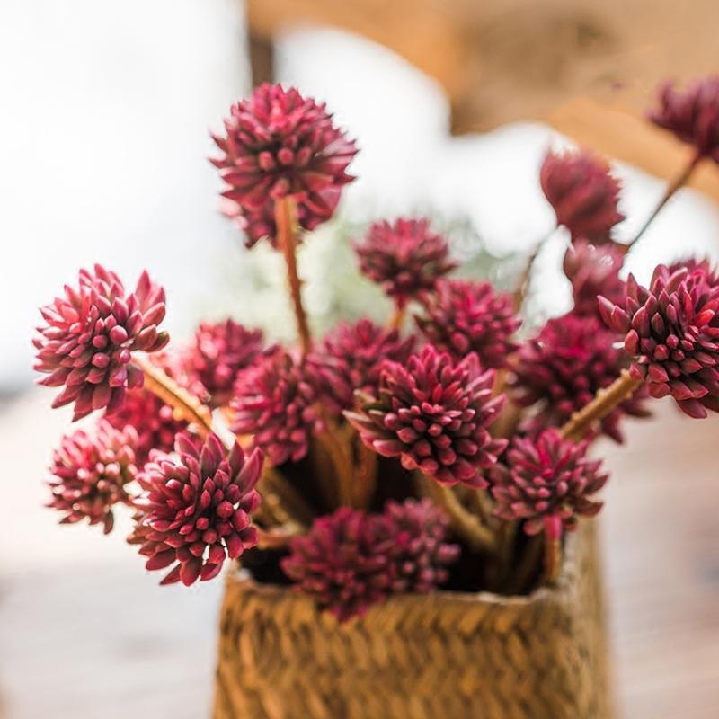 Artificial succulent stem set in red, 13in tall, RusticReach faux botanicals in a woven basket on Tampa Home & Garden Store