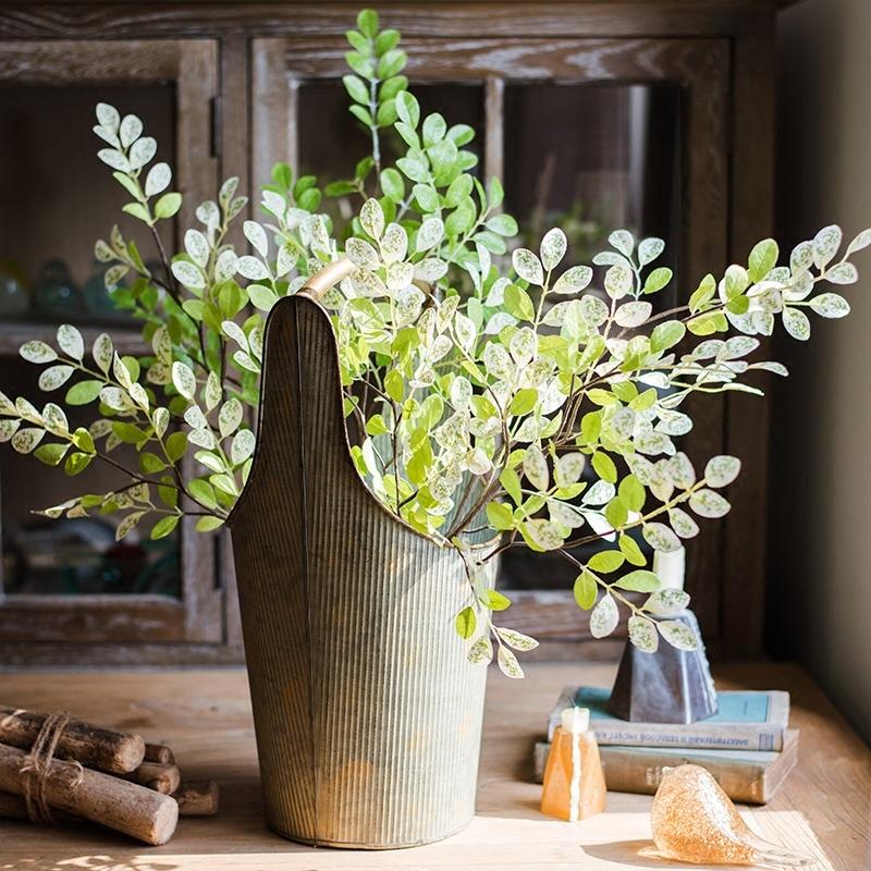 RusticReach artificial faux plant in a 37 inch tall metal pitcher vase with green and white leaves on Tampa Home & Garden Store