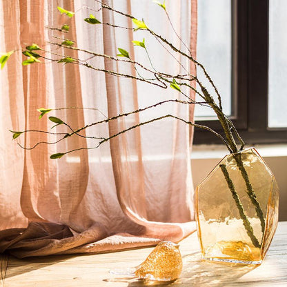 Artificial Faux Plant Green Leaf Rattan Stem 37 in Tall RusticReach in amber glass vase on Tampa Home & Garden Store