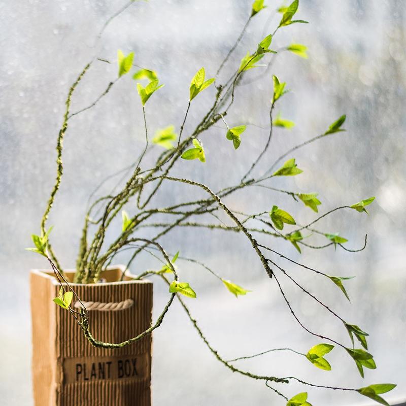 Artificial green-leaf plant on a rattan stem in a planter box with rope handles, 37 inches tall on Tampa Home & Garden Store