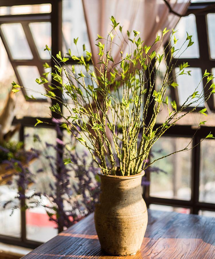 Artificial Faux Plant Green Leaves Rattan Stem 37in Tall by RusticReach in a brown vase on Tampa Home & Garden Store