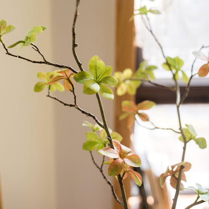 Artificial Faux Plant Japanese Zen Leaf Stem, 34in tall with green and pink-tinged leaves on Tampa Home & Garden Store
