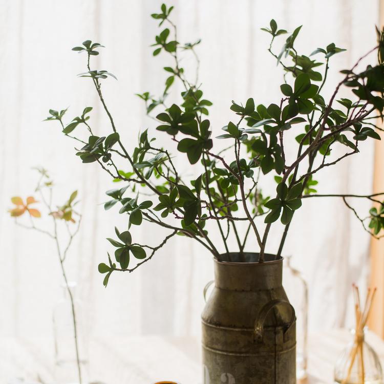 Artificial Japanese Zen leaf stem plant in metal vase, 34in tall RusticReach on Tampa Home & Garden Store