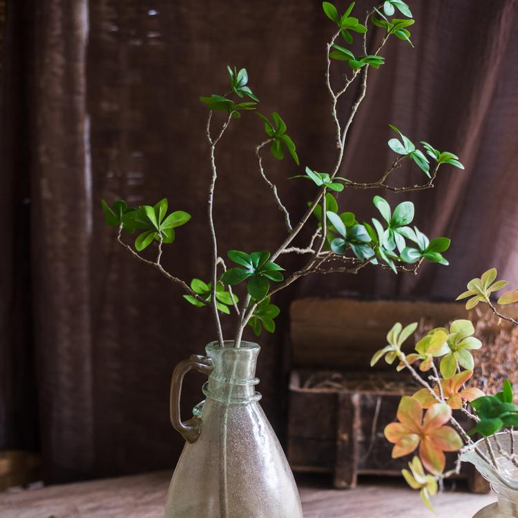 RusticReach artificial Japanese Zen leaf stem, 34in tall, green leaves in a ceramic pitcher on Tampa Home & Garden Store