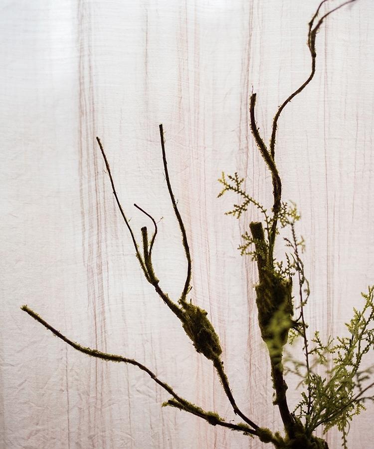 Artificial Moss Rattan Stem 30in tall with mossy branches for decor on Tampa Home & Garden Store