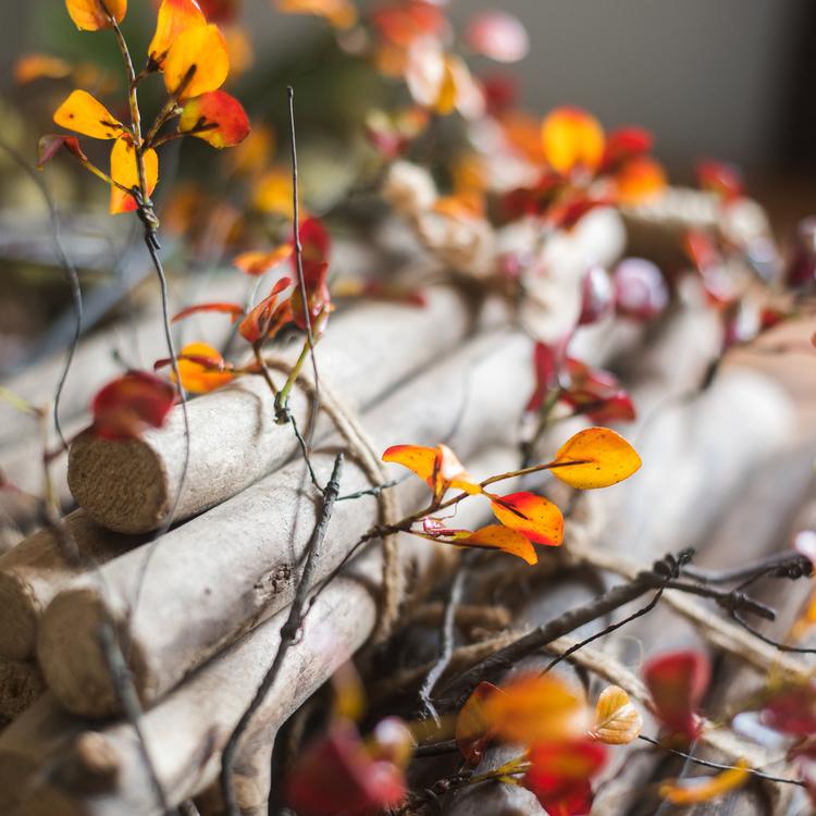 Artificial plant red vine leaf stem by RusticReach, faux red leaves against wooden backdrop on Tampa Home & Garden Store