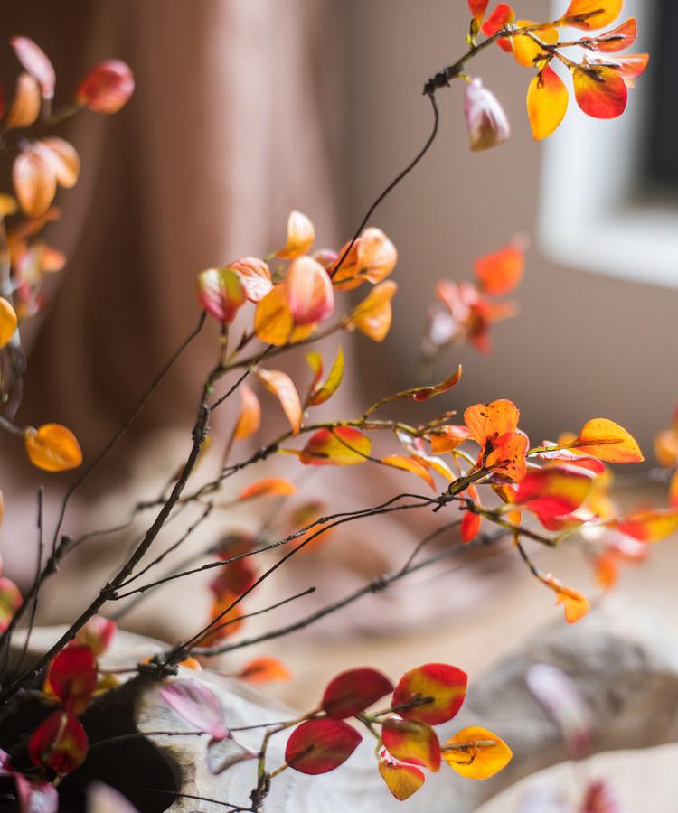 Artificial Plant Red Vine Leaf Stem Faux with red-orange leaves on brown twig stems RusticReach on Tampa Home & Garden Store