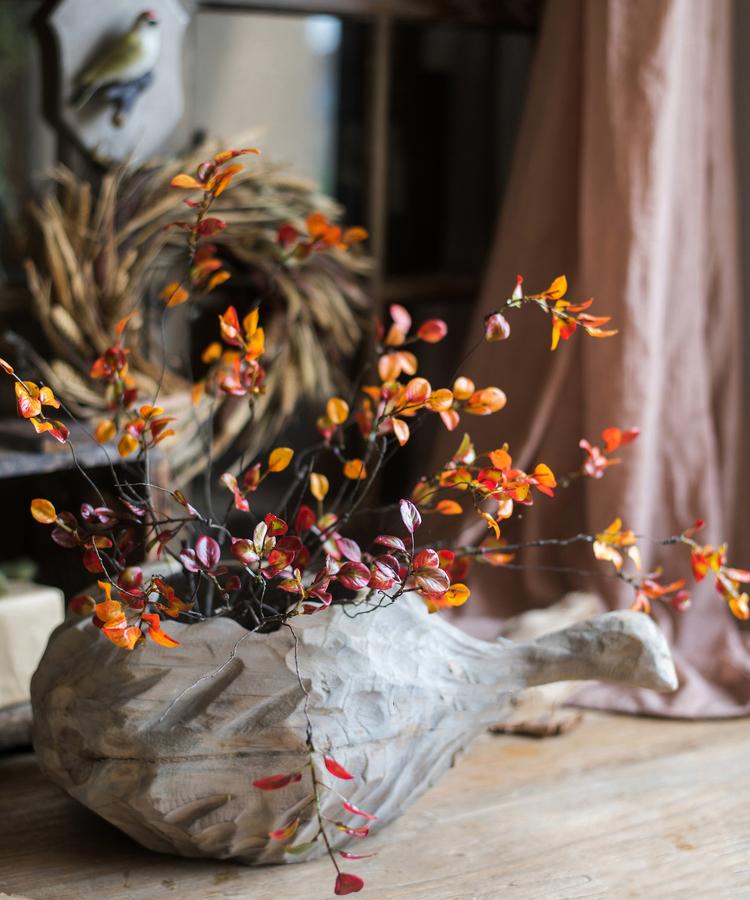 Artificial Plant Red Vine Leaf Stem Faux in gray vase with orange-red leaves RusticReach on Tampa Home & Garden Store