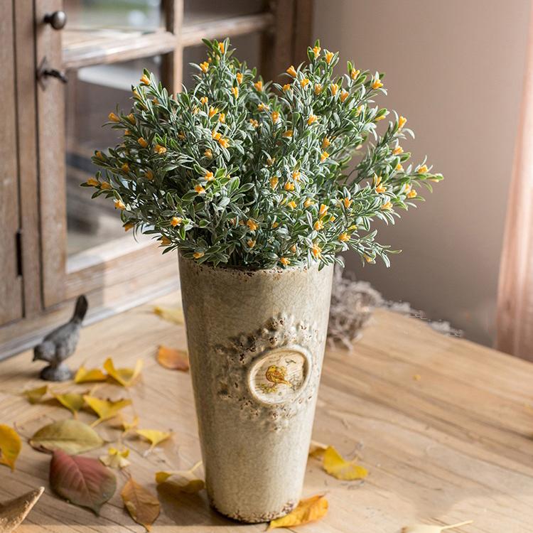Artificial silk orchid stem set in yellow, 13 inches tall, RusticReach in ceramic vase on Tampa Home & Garden Store