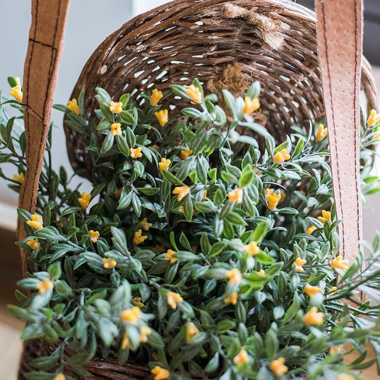 Artificial Silk Small Orchid Stem Set in Yellow, 13-inch tall with green leaves in a basket on Tampa Home & Garden Store