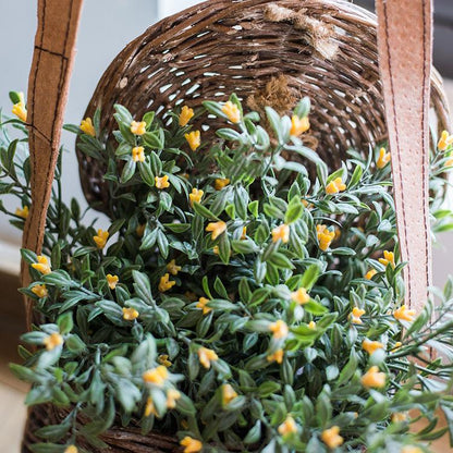 Artificial Silk Small Orchid Stem Set in Yellow, 13-inch tall with green leaves in a basket on Tampa Home & Garden Store