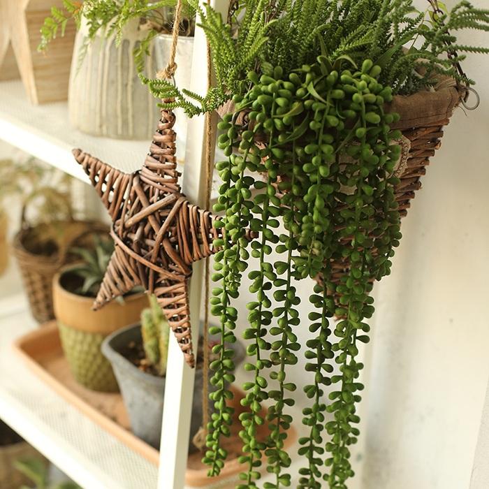 Artificial Tear Drop Hanging Plant 28in long with cascading green beads RusticReach on Tampa Home & Garden Store