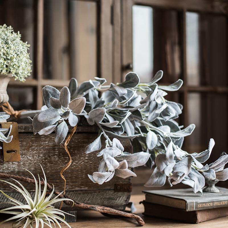 Artificial Faux Plant Wild Leaf Stem in dusty gray-green, fuzzy leaves by RusticReach on Tampa Home & Garden Store