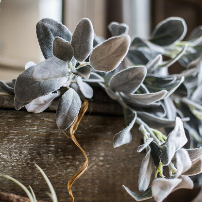 Artificial Wild Leaf Stem plant by RusticReach with silver-gray velvety leaves over aged wood on Tampa Home & Garden Store