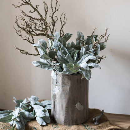 Artificial Faux Plant Wild Leaf Stem in a gray vase with sage-green leaves and branches on Tampa Home & Garden Store