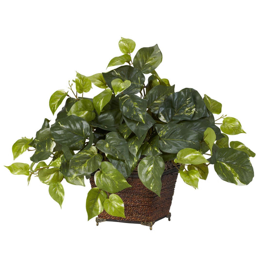Pothos w/Coiled Rope Planter Silk Plant - Tampa Home & Garden Store