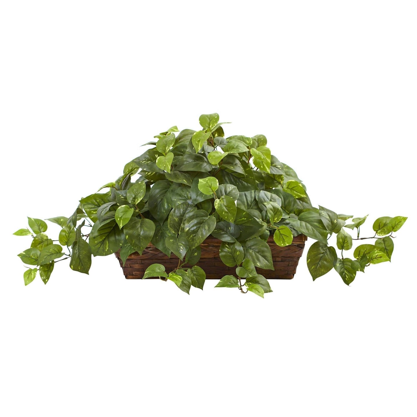 Pothos artificial plant in woven basket by Nearly Natural with trailing green leaves on Tampa Home & Garden Store