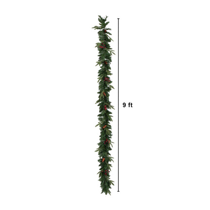 Garland 9 ft artificial evergreen with pinecones and red berries on Tampa Home & Garden Store