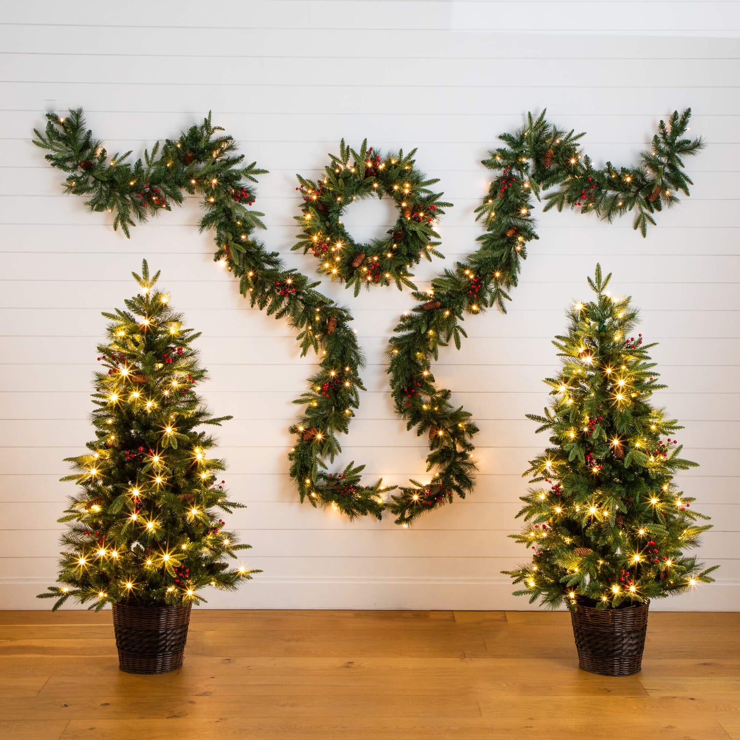Pre-lit Nearly Natural garlands with pinecones and red berries, set of 2 x 9-ft in baskets on Tampa Home & Garden Store