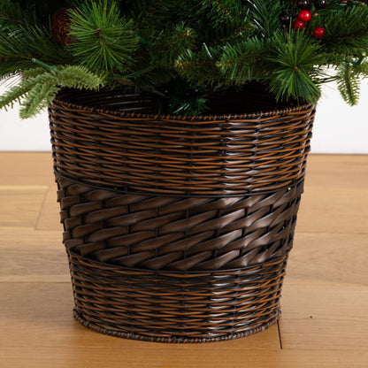 Nearly Natural artificial greenery in a dark wicker basket with pinecones and berries on Tampa Home & Garden Store