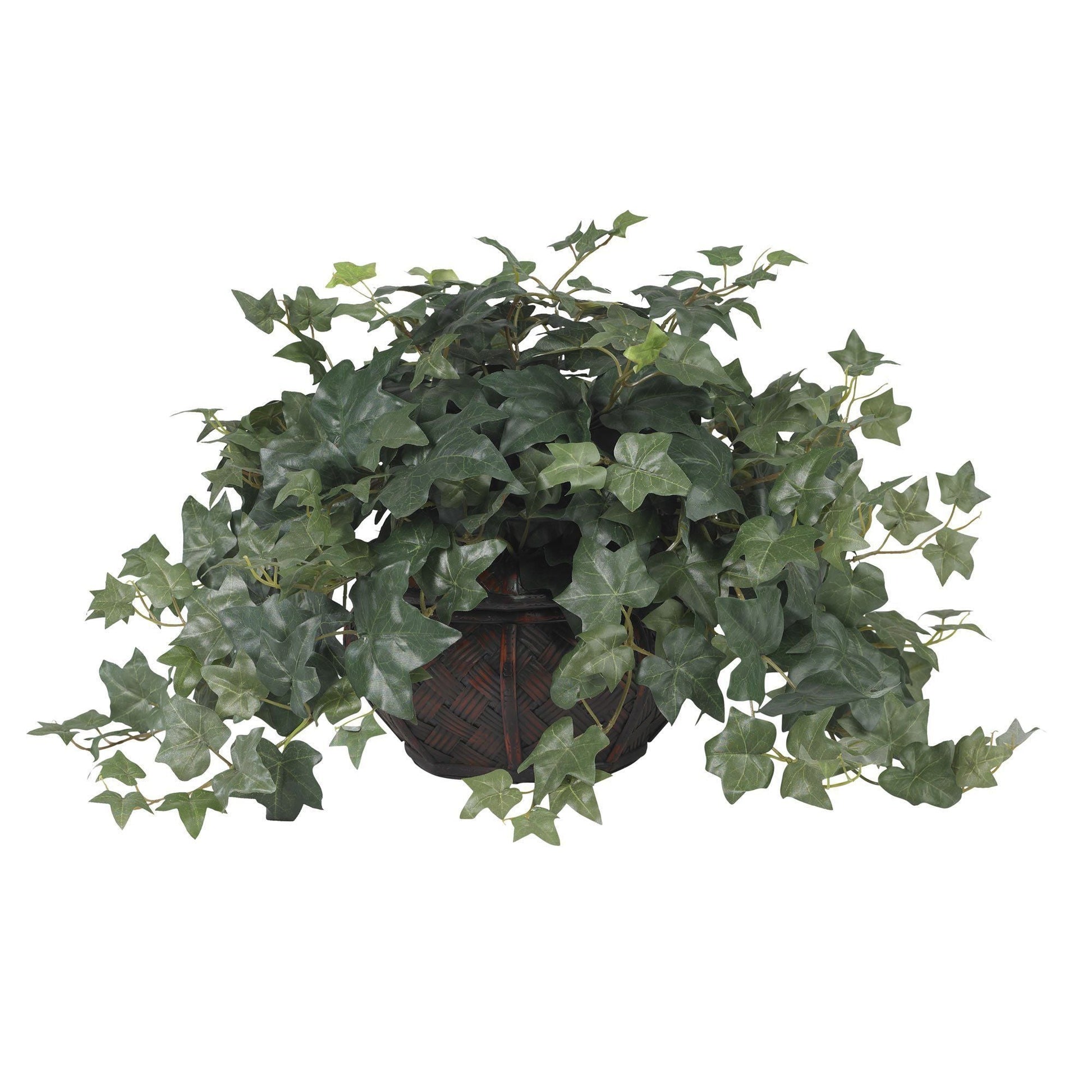 Puff Ivy Silk Plant in woven basket vase with dark green ivy, Nearly Natural on Tampa Home & Garden Store