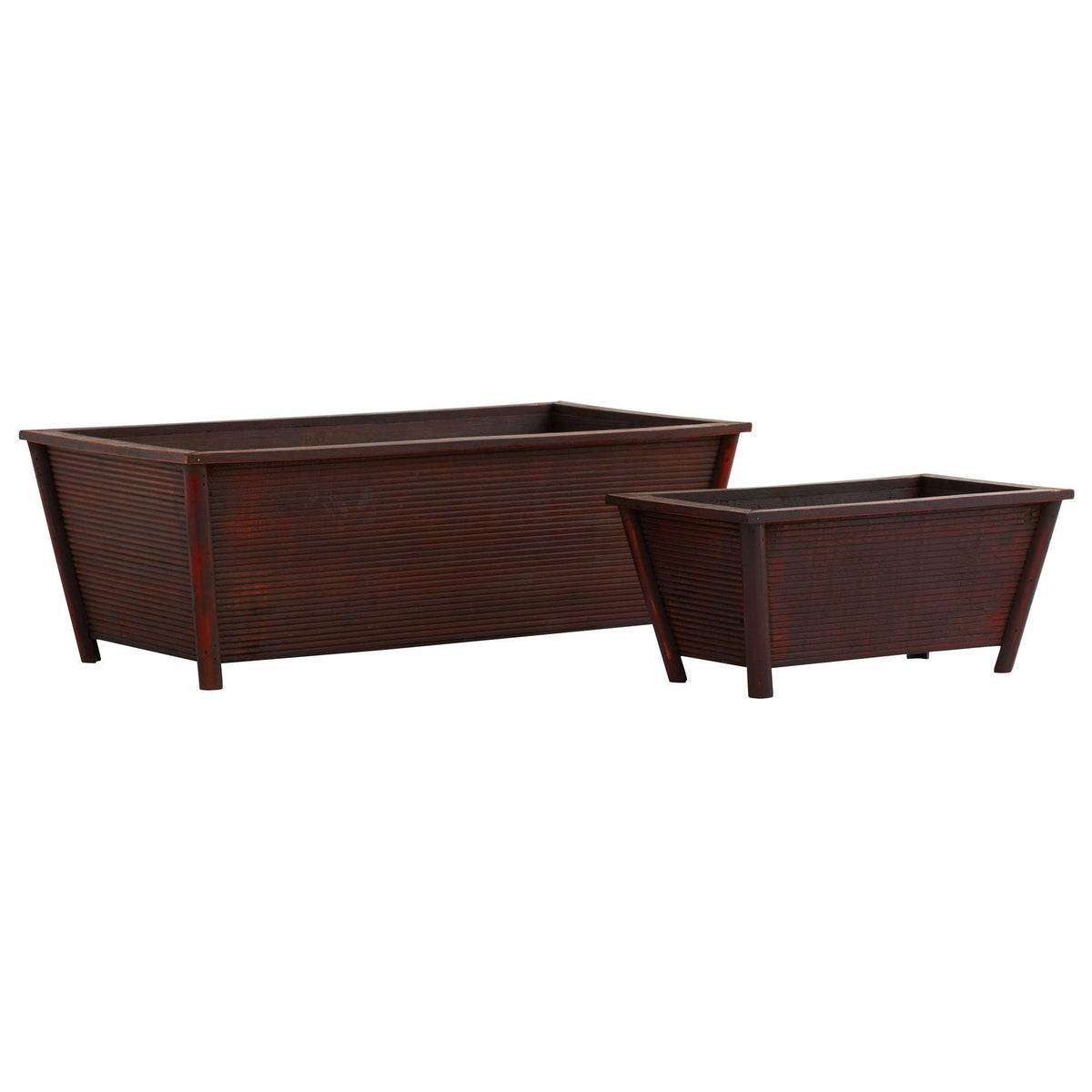 Rectangle planters set of 2 in dark wood finish by Nearly Natural on Tampa Home & Garden Store