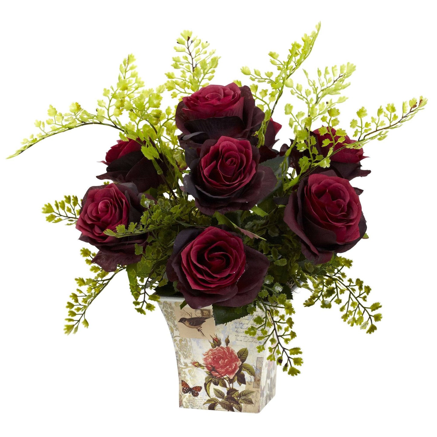Rosa y Adiantum con Maceta Floral
