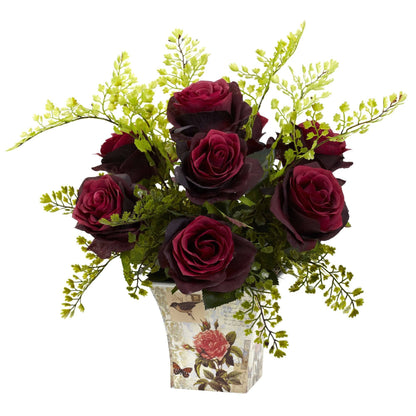 Rosa y Adiantum con Maceta Floral