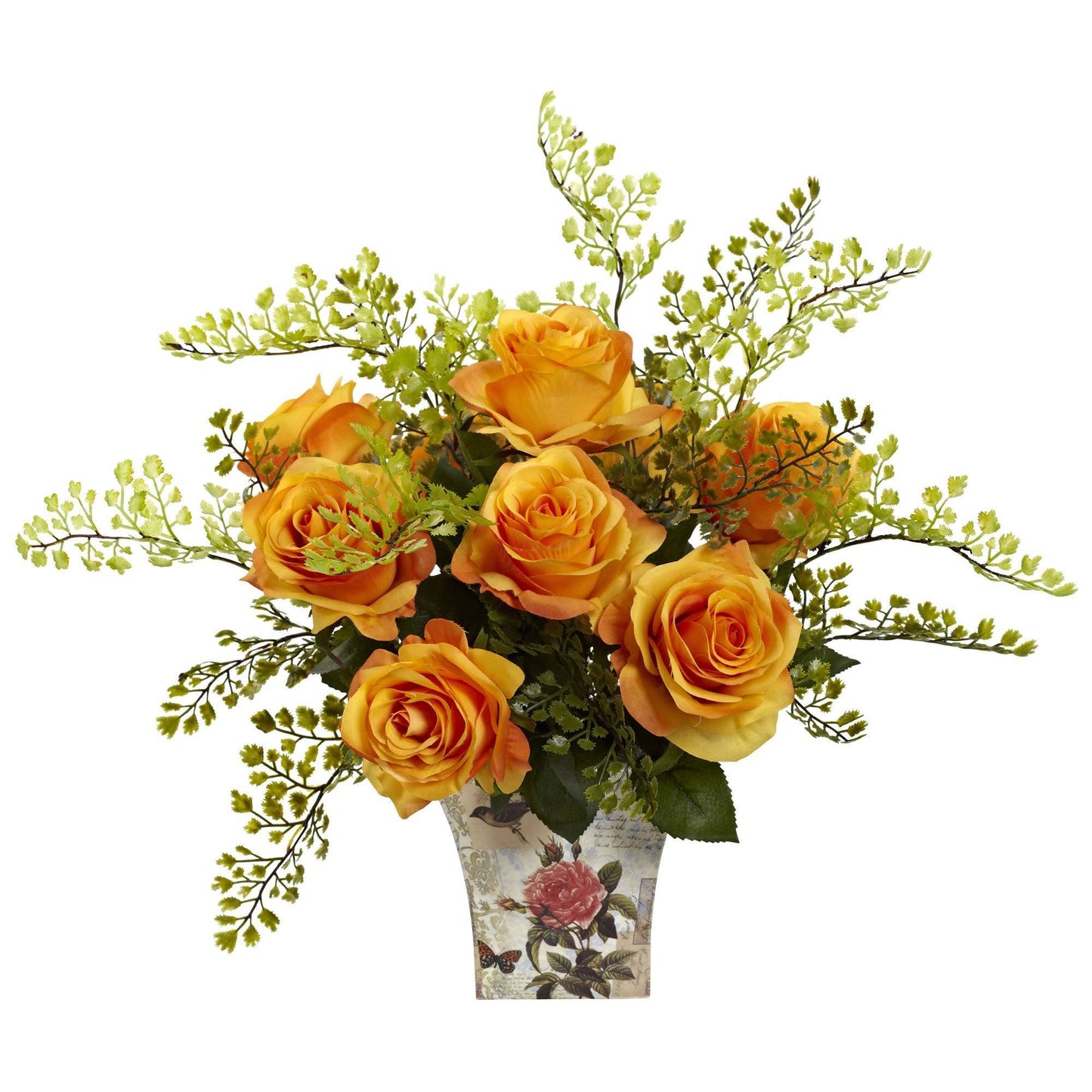 Rosa y Adiantum con Maceta Floral