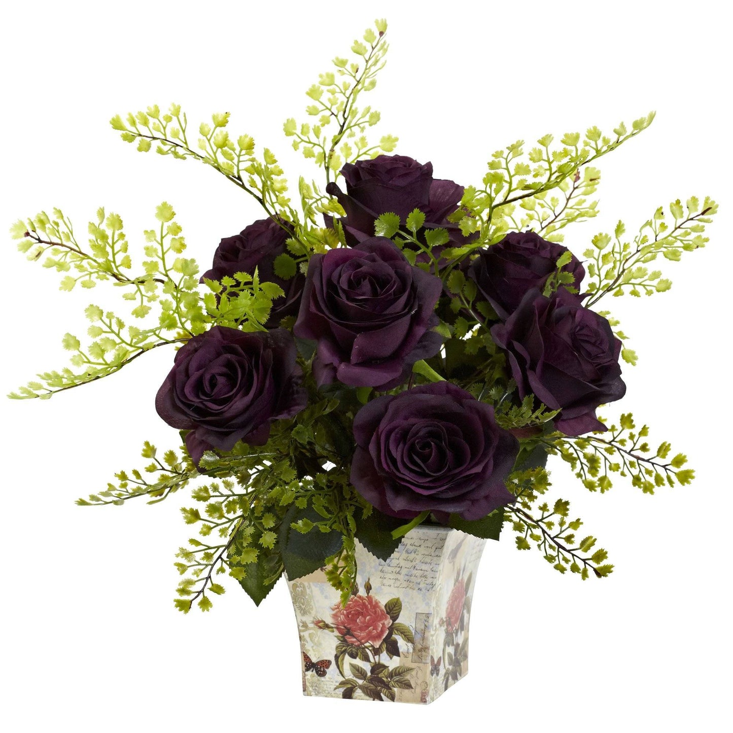 Rosa y Adiantum con Maceta Floral