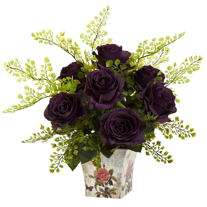 Rosa y Adiantum con Maceta Floral