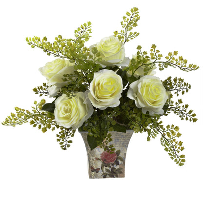 Rosa y Adiantum con Maceta Floral