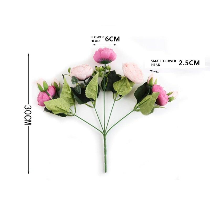 Stevvex artificial rose bouquet silk flowers pink with green leaves 30cm stem on Tampa Home & Garden Store