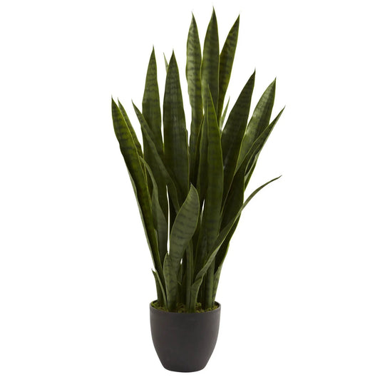 Sansevieria snake plant in black planter by Nearly Natural artificial non-flowering plant on Tampa Home & Garden Store