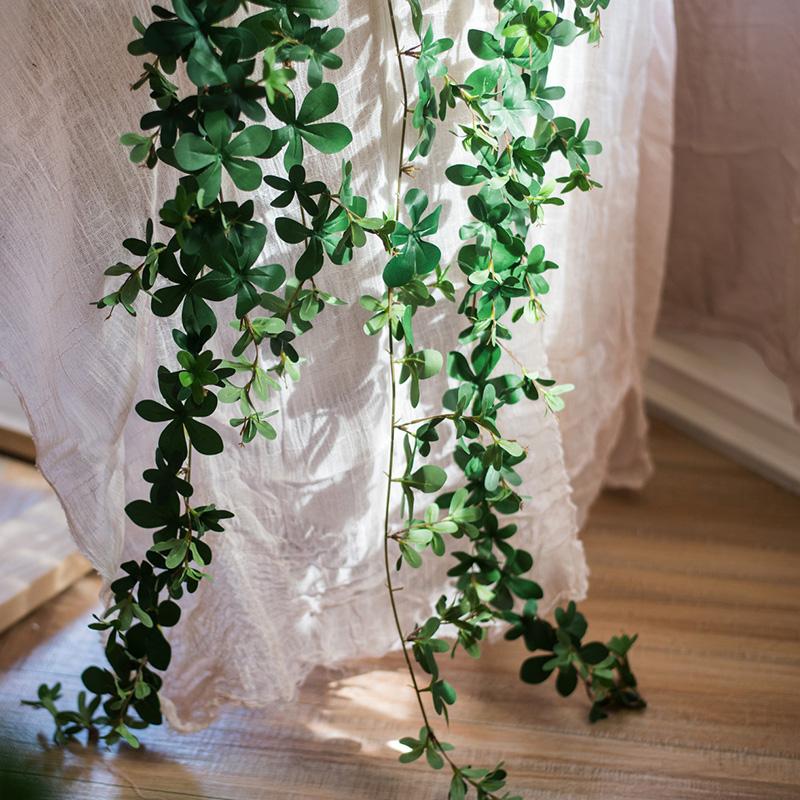 Artificial Vine Schefflera Leaf by RusticReach, green trailing faux leaves by pink curtain on Tampa Home & Garden Store
