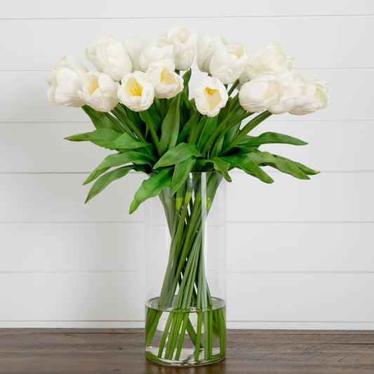 Signature Collection 26” Giant Tulip Artificial Arrangement in Glass Vase - Tampa Home & Garden Store