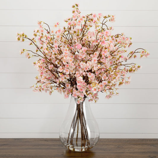 Signature Collection 27” Giant Cherry Blossom Artificial Arrangement in Glass Vase - Tampa Home & Garden Store
