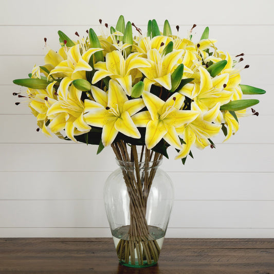 Signature Collection 29” Lily Artificial Arrangement in Glass Vase - Tampa Home & Garden Store