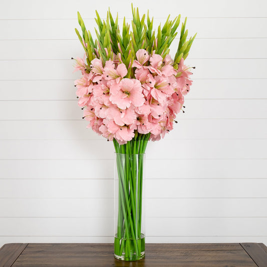 Signature Collection 44” Gladiola Artificial Arrangement in Glass Vase - Tampa Home & Garden Store