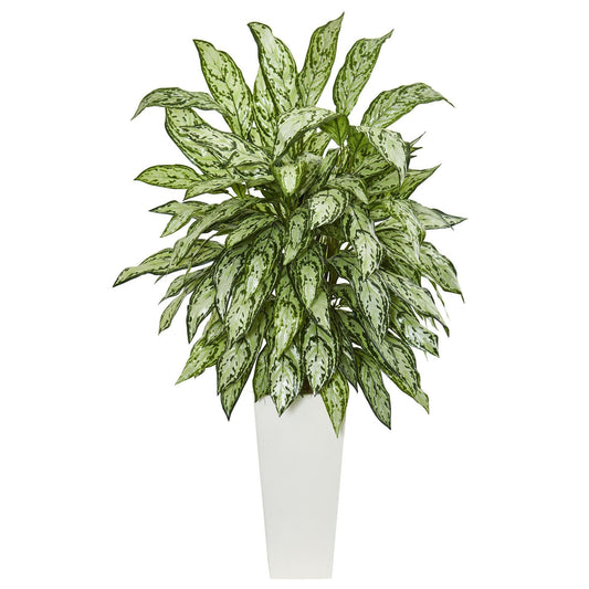 Silver Queen Artificial Plant in White Tower Planter - Tampa Home & Garden Store